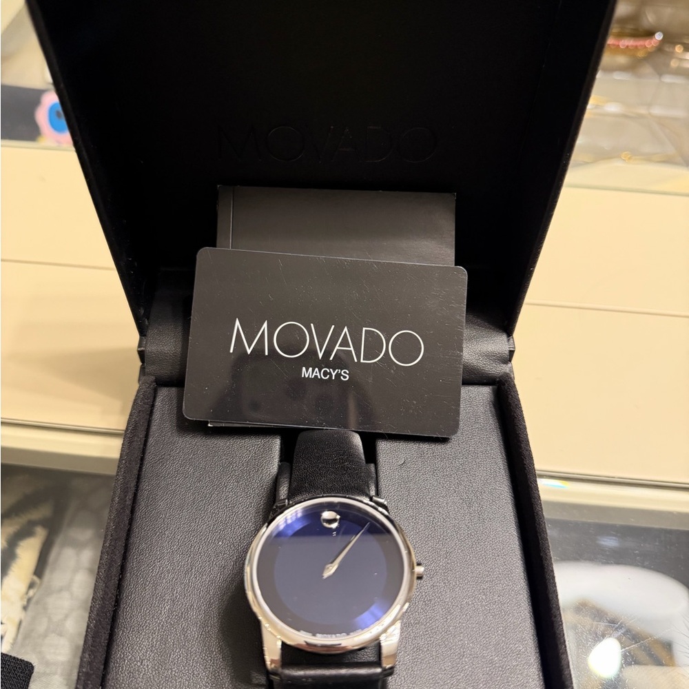 Unworn Movado Men's Blue and Silver Watch